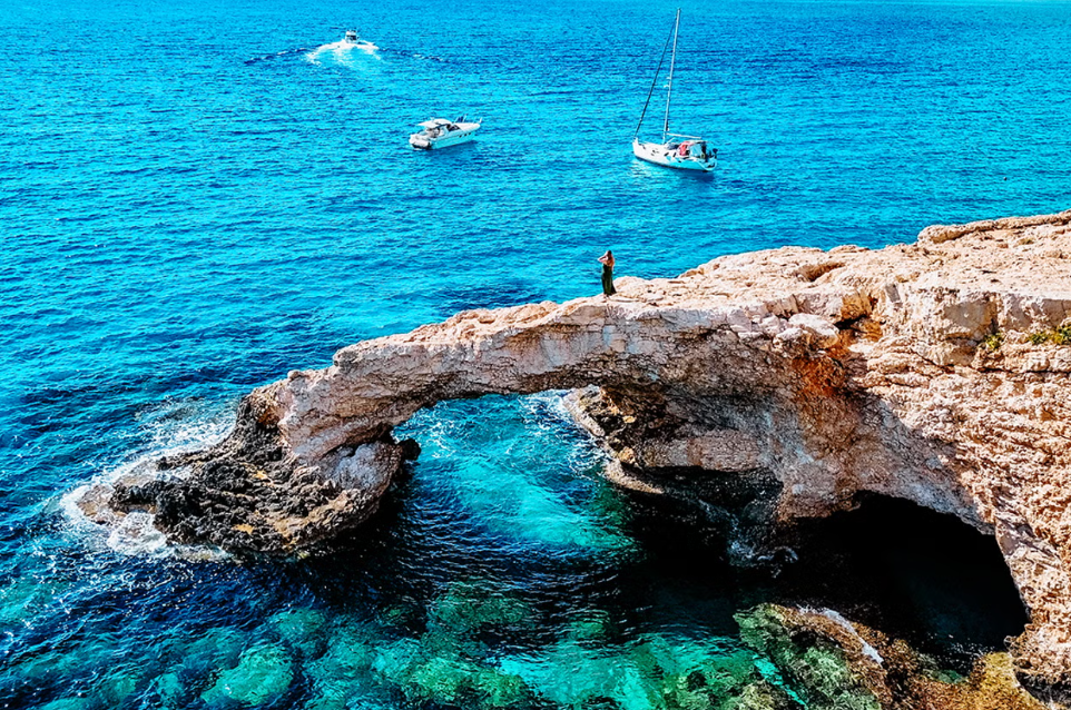 Cyprus pristine beaches with crystal blue waters and natural rock formations